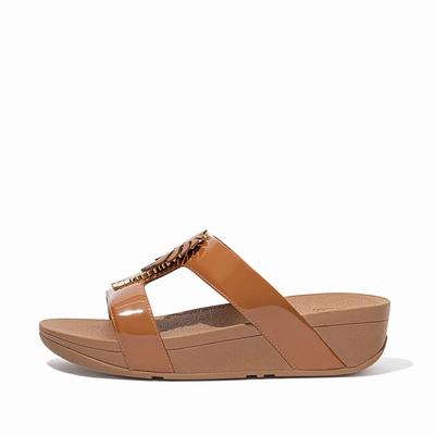 Fitflop Lottie Jungle Leaf Patent Slides - Sandalen Damen - HellBraun (KOC437192)